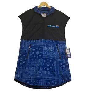 Kavu Black Blue Bandana Neve Fleece Quilted Top Zip Pockets Dress Size M NEW!